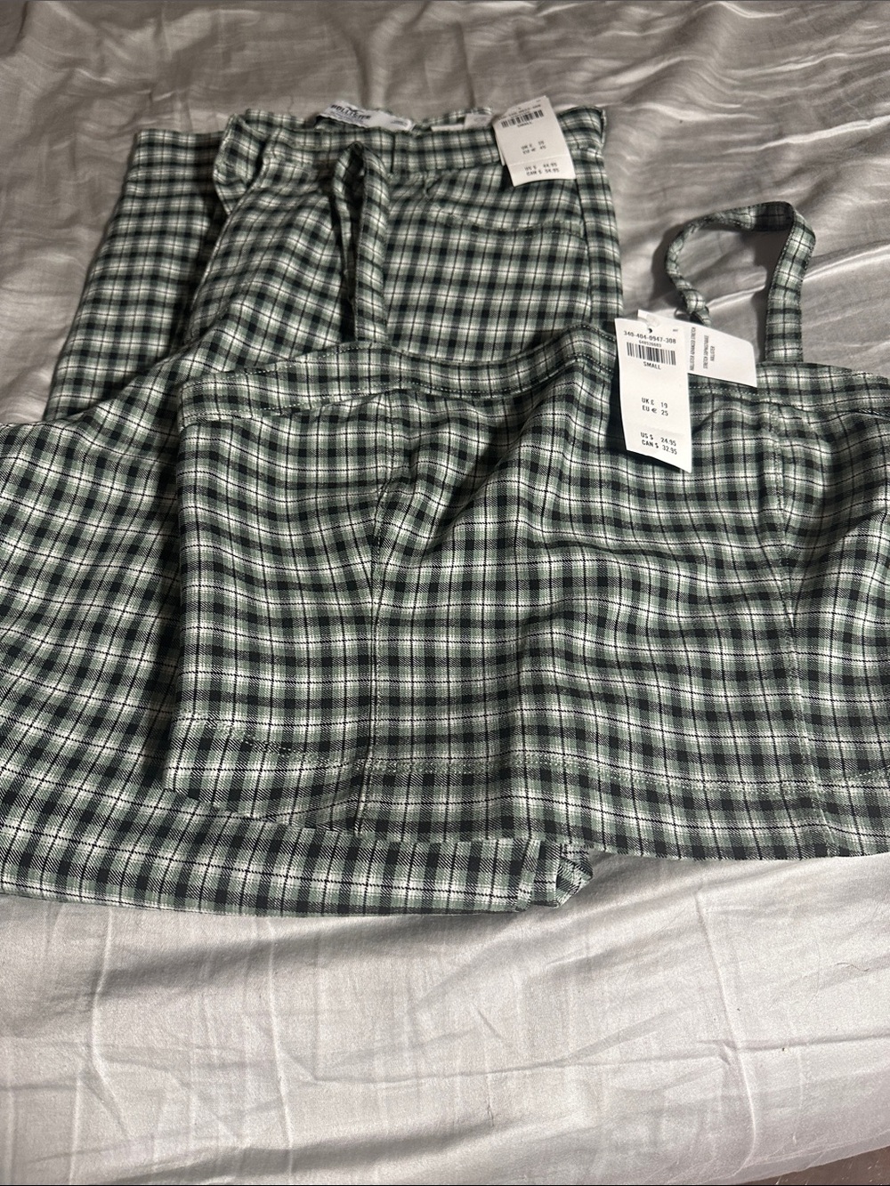 Hollister Green Plaid Shorts & Matching Cami Set